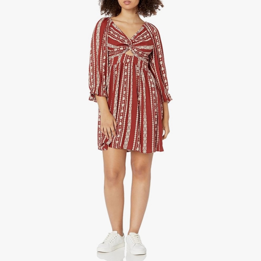 Angie Twist Front Keyhole Boho Midi Dress, Size Large, NWT